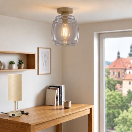 BRILAGI - Plafonnier LED RETRO GLASS 1xE27/60W/230V Ø 26 cm beige/gris fumé