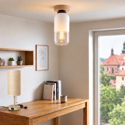 BRILAGI - LED Plafonnier RETRO GLASS 1xE27/60W/230V Ø 14 cm chêne/blanc