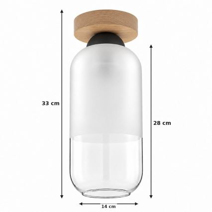 BRILAGI - LED Plafonnier RETRO GLASS 1xE27/60W/230V Ø 14 cm chêne/blanc