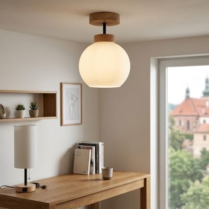 BRILAGI - LED Plafonnier RETRO GLASS 1xE27/60W/230V Ø 15 cm chêne/blanc
