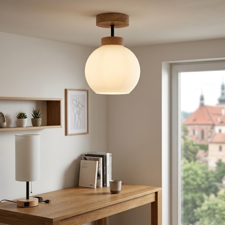 BRILAGI - LED Plafonnier RETRO GLASS 1xE27/60W/230V Ø 15 cm chêne/blanc