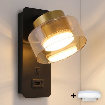 Brilagi - LED RGB+CCT Applique murale dimmable avec port USB AURA LUX 1xGX53/14W/230V 2700-6500K Wi-Fi Tuya noir/doré