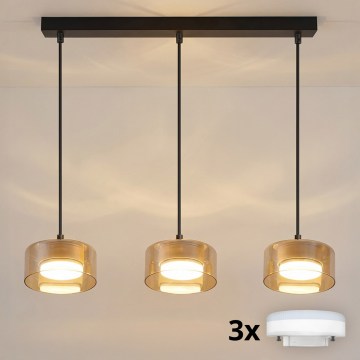 Brilagi - LED RGB+CCT Suspension dimmable sur câble AURA LUX 3xGX53/14W/230V 2700-6500K Wi-Fi Tuya noir/or