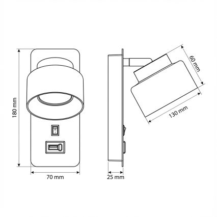 Brilagi - LED RGB+CCT Applique murale dimmable avec port USB AURA LUX 1xGX53/14W/230V 2700-6500K Wi-Fi Tuya noir/doré