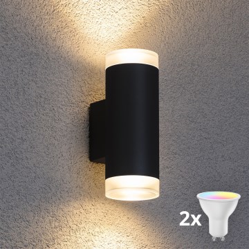 Brilagi - LED RGBW Applique murale extérieure dimmable MATERA 2xGU10/4,8W/230V 3000K IP54 noire + télécommande