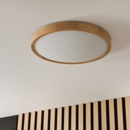 Brilagi - Plafonnier LED RGBW dimmable CARVALHO SLIM 3xE27/9W/230V 2700-6500K Wi-Fi chêne Ø 47 cm