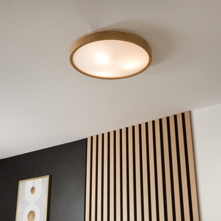 Brilagi - Plafonnier LED RGBW dimmable CARVALHO SLIM 3xE27/9W/230V 2700-6500K Wi-Fi chêne Ø 47 cm