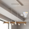 Brilagi - LED RGBW Suspension dimmable sur câble SELE 6xGU10/6,5W/230V 2700-6500K blanc/décor chêne + télécommande