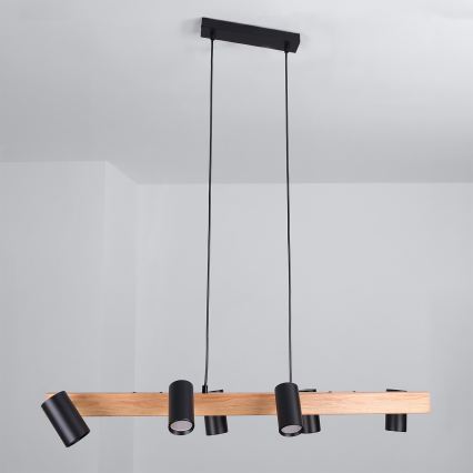 Brilagi - Suspension LED RGBW dimmable sur câble SELE 6xGU10/6,5W/230V 2700-6500K noir/décor chêne + télécommande