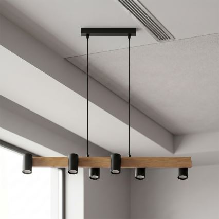 Brilagi - Suspension LED RGBW dimmable sur câble SELE 6xGU10/6,5W/230V 2700-6500K noir/décor chêne + télécommande