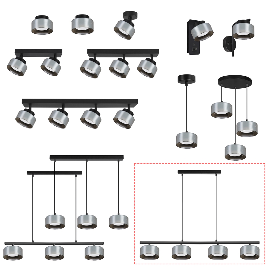 Brilagi - LED Suspension à câble AURA LUX 4xGX53/30W/230V noir/fumé