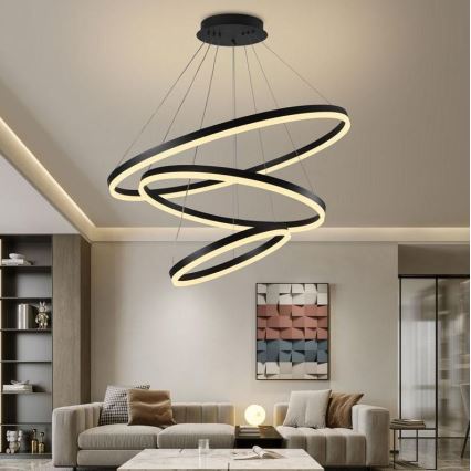 Brilagi - Suspension LED dimmable sur câble CIRCLE LED/125W/230V 3000-6500K Ø 80 cm noir + télécommande