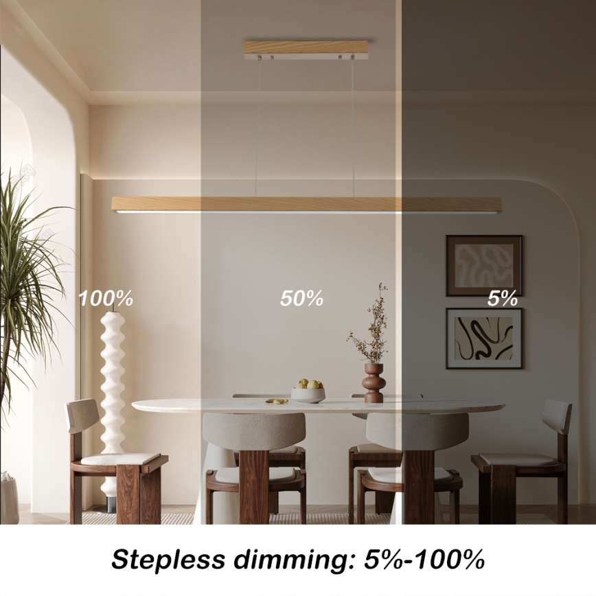 Brilagi - Suspension LED dimmable sur câble OAK SMART LED/30W/230V Wi-Fi Tuya chêne + télécommande