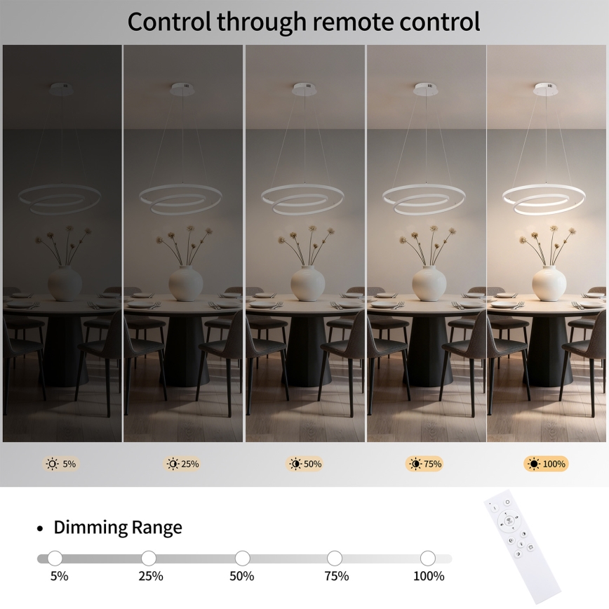 Brilagi - Suspension LED dimmable sur câble TWISTER LED/48W/230V 3000-6000K Ø 50 cm blanc + télécommande
