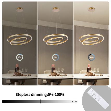 Brilagi - Suspension LED dimmable sur câble TWISTER LED/48W/230V 3000-6000K Ø 50 cm dorée + télécommande
