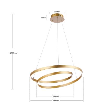 Brilagi - Suspension LED dimmable sur câble TWISTER LED/48W/230V 3000-6000K Ø 50 cm dorée + télécommande