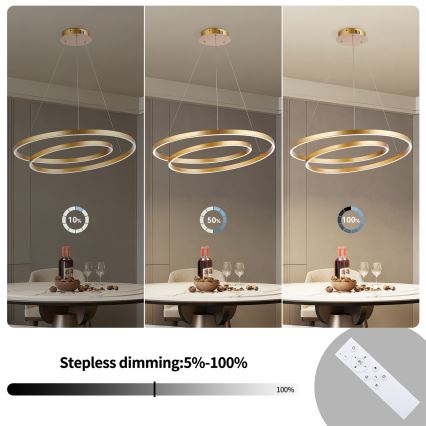 Brilagi - Suspension LED dimmable sur câble TWISTER LED/75W/230V 3000-6000K Ø 70 cm dorée + télécommande