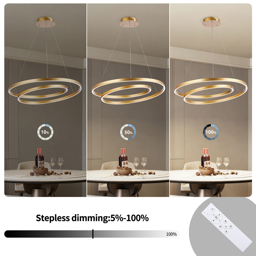 Brilagi - Suspension LED dimmable sur câble TWISTER LED/75W/230V 3000-6000K Ø 70 cm dorée + télécommande