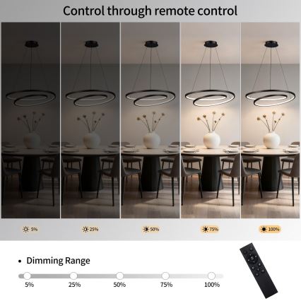 Brilagi - Suspension LED dimmable sur câble TWISTER LED/75W/230V 3000-6000K Ø 70 cm noire + télécommande