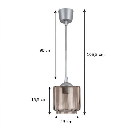 Brilagi - Suspension LED sur câble RETRO GLASS 1xE27/60W/230V Ø 15 cm argenté/beige fumé