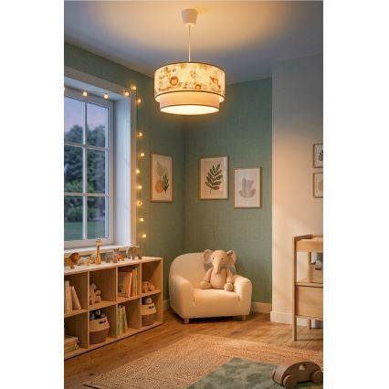 Brilagi - Suspension LED pour enfant BOBO 1xE27/10W/230V Ø 40 cm crème/vert motif jungle
