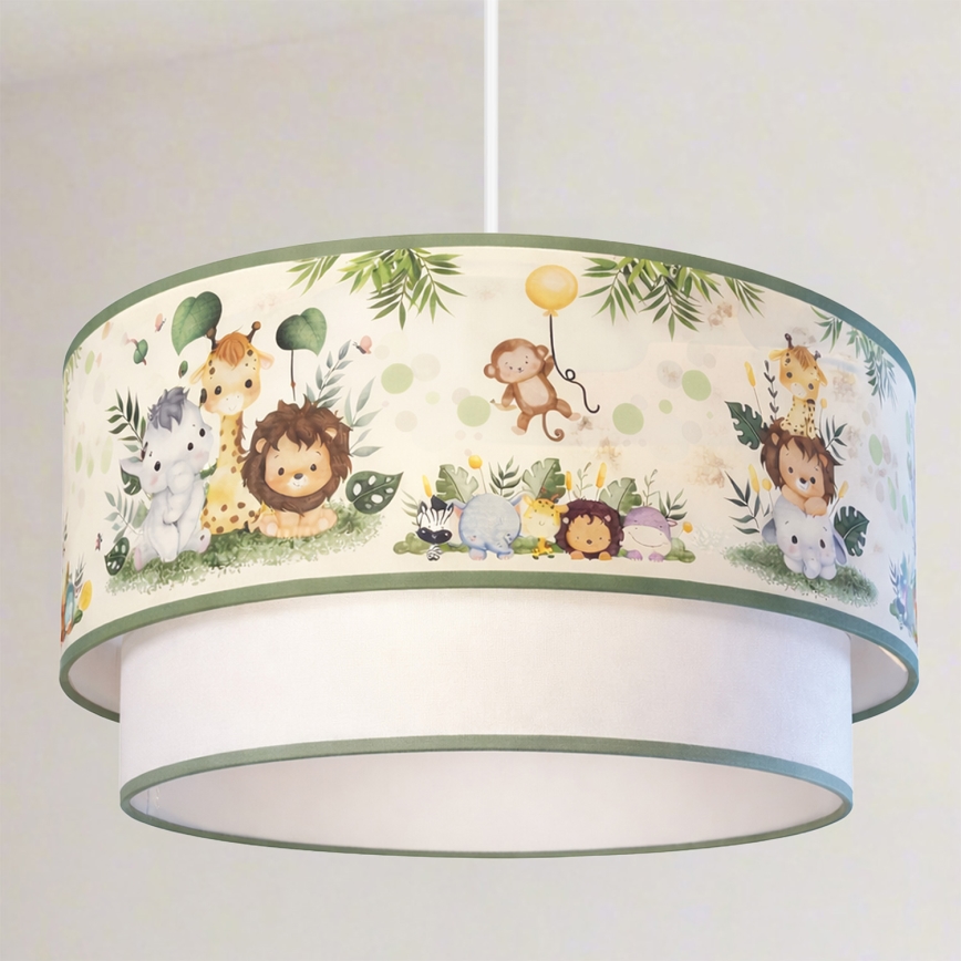 Brilagi - Suspension LED pour enfant BOBO 1xE27/10W/230V Ø 40 cm crème/vert motif jungle