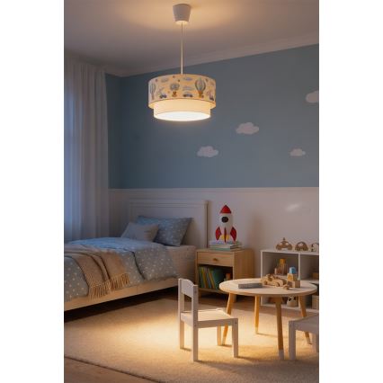 Brilagi - Suspension LED pour enfant sur câble BOBO 1xE27/60W/230V Ø 40 cm crème/bleu/oursons