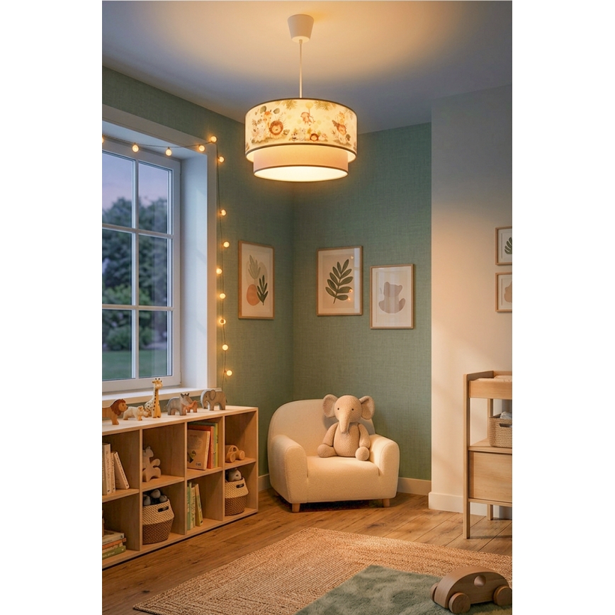 Brilagi - Suspension LED pour enfants sur câble BOBO 1xE27/60W/230V Ø 40 cm crème/vert/jungle