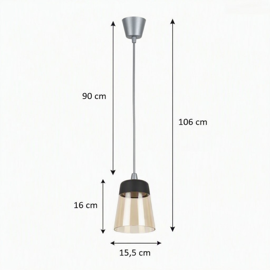 BRILAGI - Suspension LED sur câble RETRO GLASS 1xE27/60W/230V Ø 15,5 cm argentée/beige fumé/noire