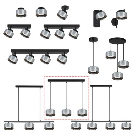 Brilagi - LED Suspension sur câble AURA LUX 3xGX53/30W/230V noir/fumé