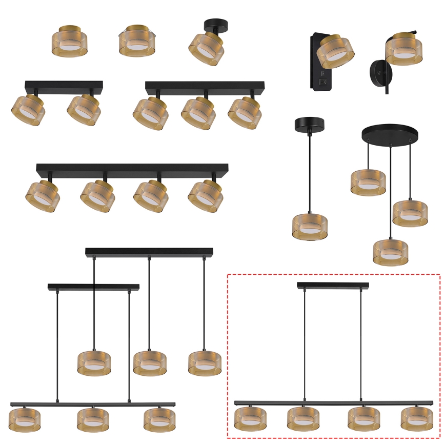 Brilagi - LED Suspension sur câble AURA LUX 4xGX53/30W/230V noir/or