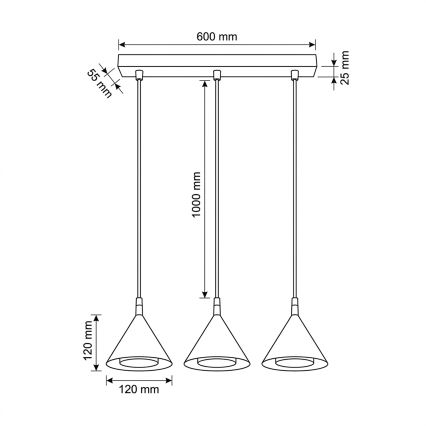 BRILAGI - LED Suspension sur câble CONE TRIPLE 3xGX53/15W/230V dorée