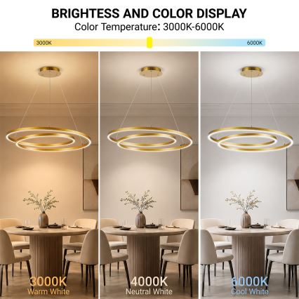 BRILAGI - Lustre LED dimmable suspendu sur câble TWISTER LED/105W/230V 3000-6000K Ø 100 cm doré + télécommande