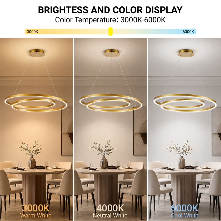 BRILAGI - Lustre LED dimmable suspendu sur câble TWISTER LED/105W/230V 3000-6000K Ø 100 cm doré + télécommande