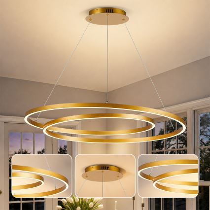 BRILAGI - Lustre LED dimmable suspendu sur câble TWISTER LED/105W/230V 3000-6000K Ø 100 cm doré + télécommande