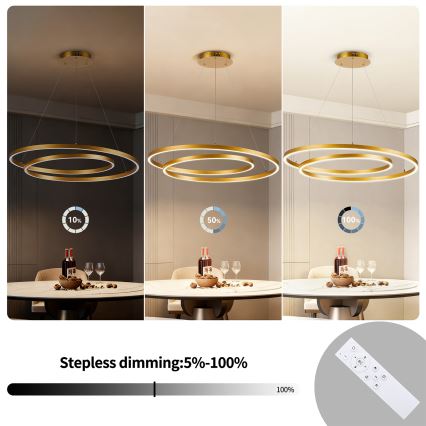 BRILAGI - Lustre LED dimmable suspendu sur câble TWISTER LED/105W/230V 3000-6000K Ø 100 cm doré + télécommande