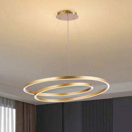 Brilagi - Lustre LED dimmable TWISTER, suspension sur câbles LED/105W/230V 3000-6000K Ø 100 cm doré + télécommande