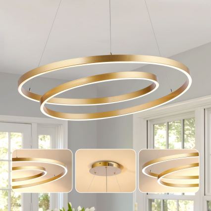 Brilagi - Lustre LED dimmable TWISTER, suspension sur câbles LED/105W/230V 3000-6000K Ø 100 cm doré + télécommande