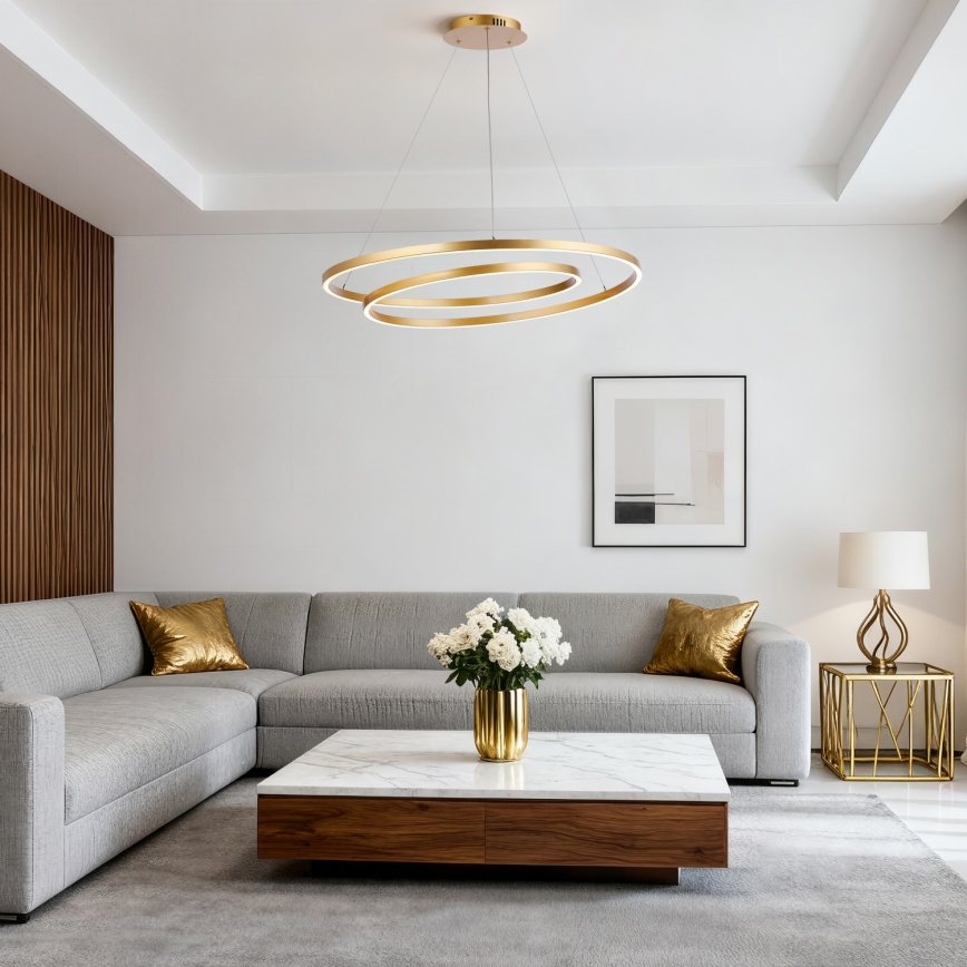 Brilagi - Lustre LED dimmable TWISTER, suspension sur câbles LED/105W/230V 3000-6000K Ø 100 cm doré + télécommande