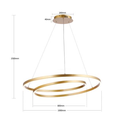 Brilagi - Lustre LED dimmable TWISTER, suspension sur câbles LED/105W/230V 3000-6000K Ø 100 cm doré + télécommande