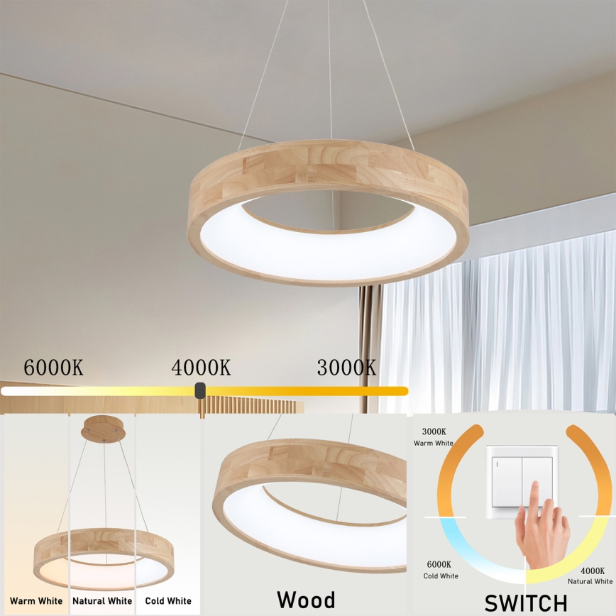 Brilagi - Suspension LED sur câble FALCON WOOD LED/30 W/230 V 3000/4000/6000 K Ø 45 cm bois