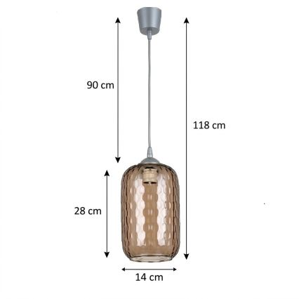 BRILAGI - Suspension LED sur câble RETRO GLASS 1xE27/60W/230V Ø 14 cm argenté / brun fumé