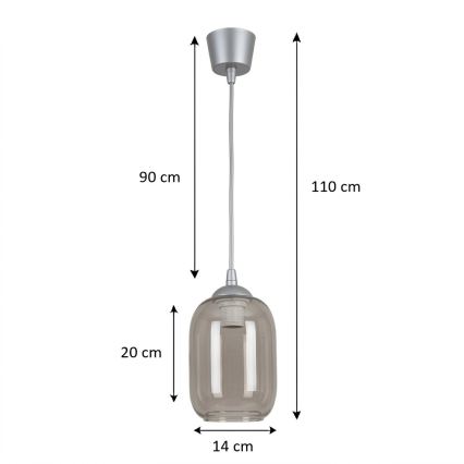 BRILAGI - Suspension LED sur câble RETRO GLASS 1xE27/60W/230V Ø 14 cm argenté / gris fumé