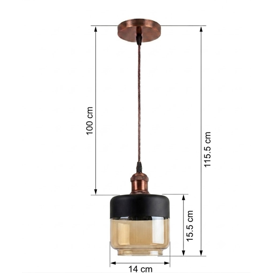 Brilagi - Suspension LED sur câble RETRO GLASS 1xE27/60W/230V Ø 14 cm cuivré/verre beige fumé/noir
