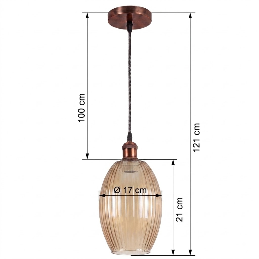 BRILAGI - Suspension LED sur câble RETRO GLASS 1xE27/60W/230V Ø 17 cm cuivrée / beige fumé