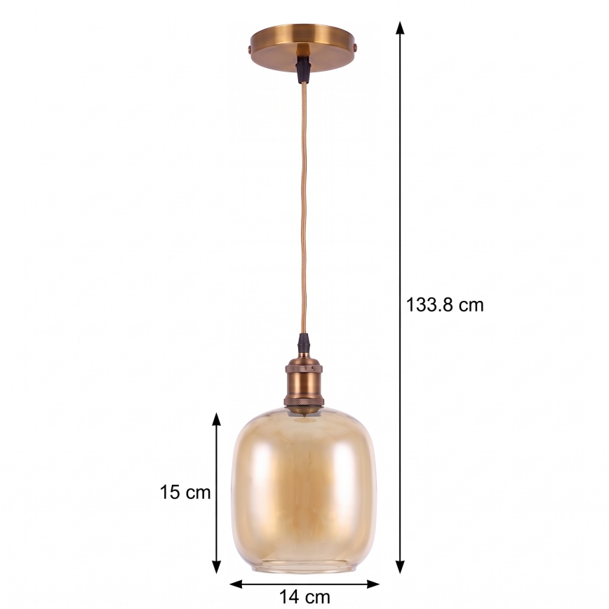 BRILAGI - Suspension LED sur câble RETRO GLASS 1xE27/60W/230V diam. 14 cm or / brun fumé
