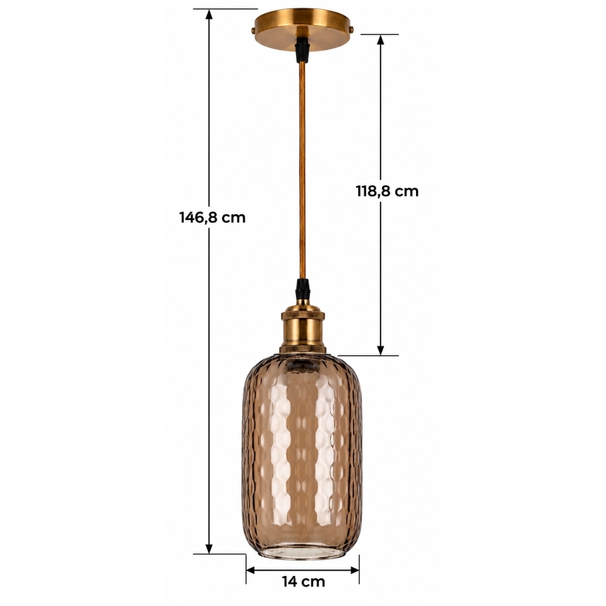 BRILAGI - Suspension LED sur câble RETRO GLASS 1xE27/60W/230V Ø 14 cm doré/brun fumé