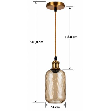 BRILAGI - LED suspension sur câble RETRO GLASS 1x E27/60W/230V Ø 14 cm doré/brun fumé