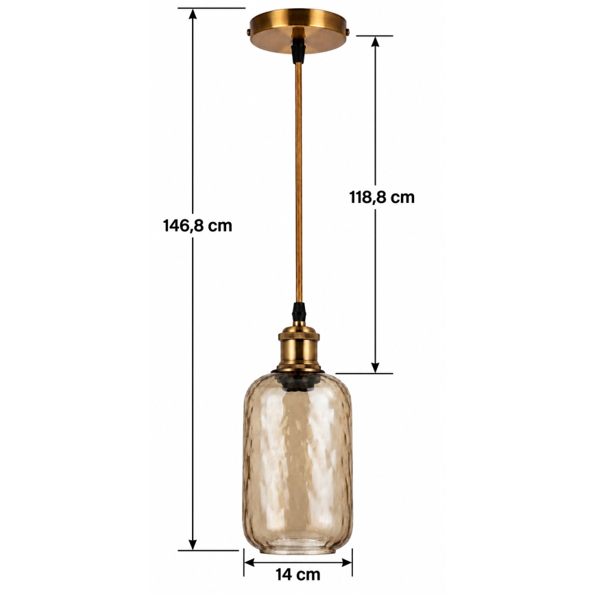 BRILAGI - LED suspension sur câble RETRO GLASS 1x E27/60W/230V Ø 14 cm doré/brun fumé