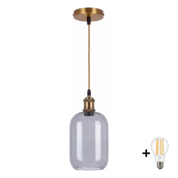 BRILAGI - LED Suspension sur câble RETRO GLASS 1xE27/60W/230V Ø 14 cm doré/gris fumé
